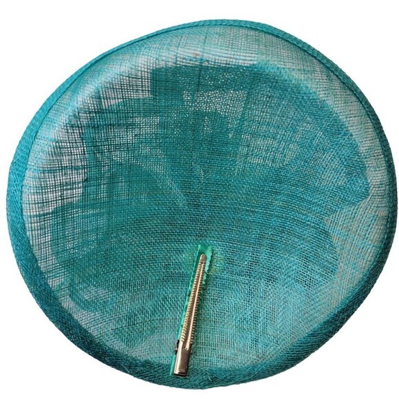 Teal Blue Fascinator with an Upturned Brim Sinamay Loops Rosettes and Feathers - Picture 5 of 16